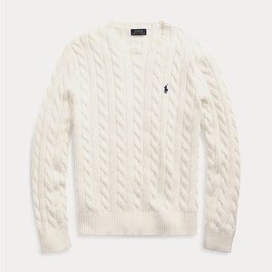 Girls Large Polo by Ralph Lauren Ivory Cable Knit Sweater